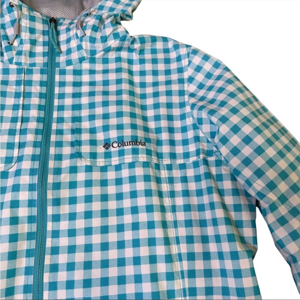 Columbia Teal and White Gingham Hooded Raincoat - Picture 6 of 9